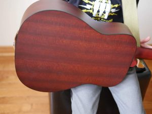 Back of guitar showing the mahogany wood